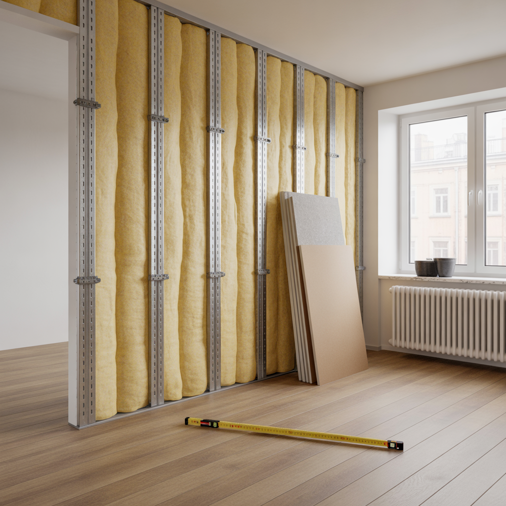 regla innervagg med stalregel guide till matt och ljud