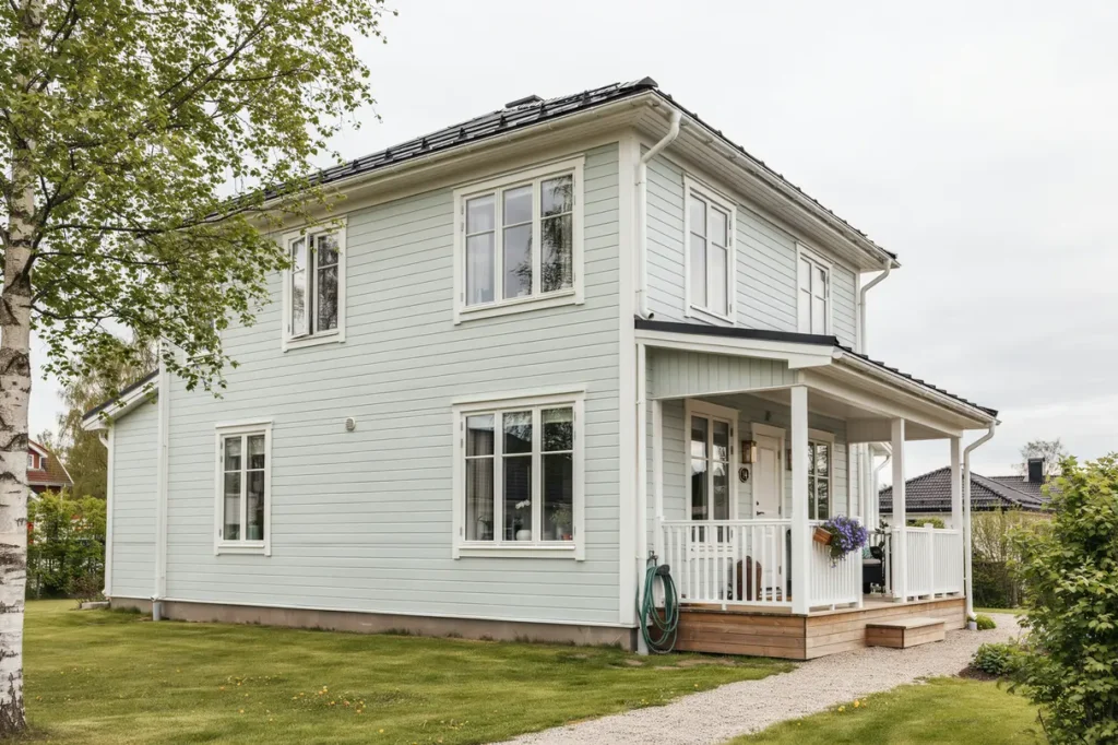 fasadm lning och renovering av verandadetaljer p villa i m rbyl nga