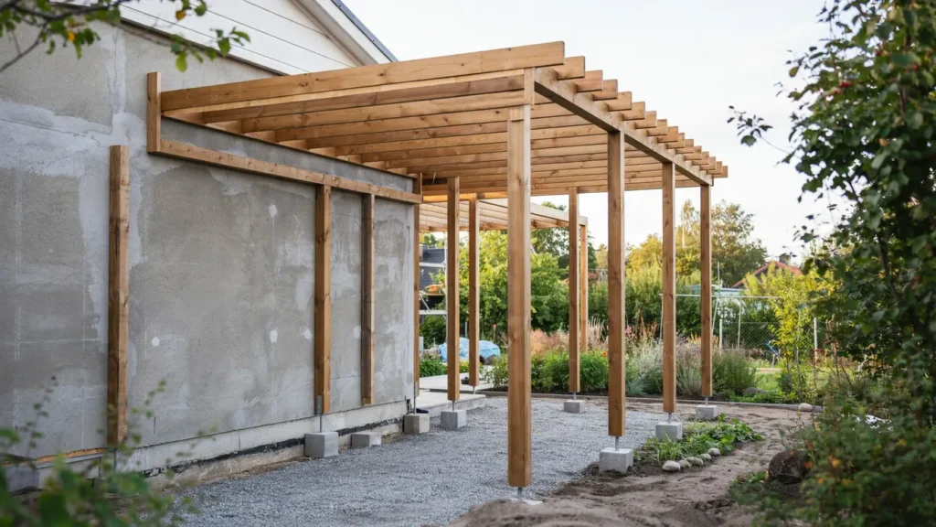 bygge av pergola vid hus i sk rblacka